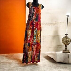 Coldwater Creek Bohemian Patchwork Maxi Dress - Bold Colors XL
